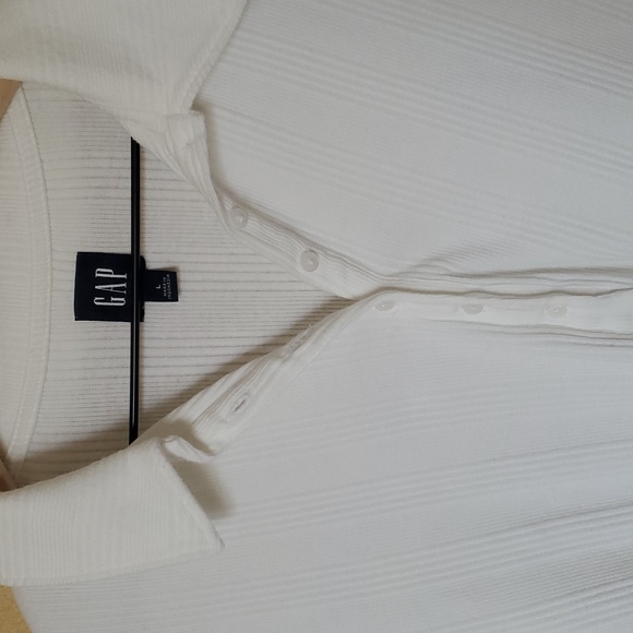 GAP Henley Polo Women's White Ribbed Long Sleeve Top Large White - Picture 4 of 9
